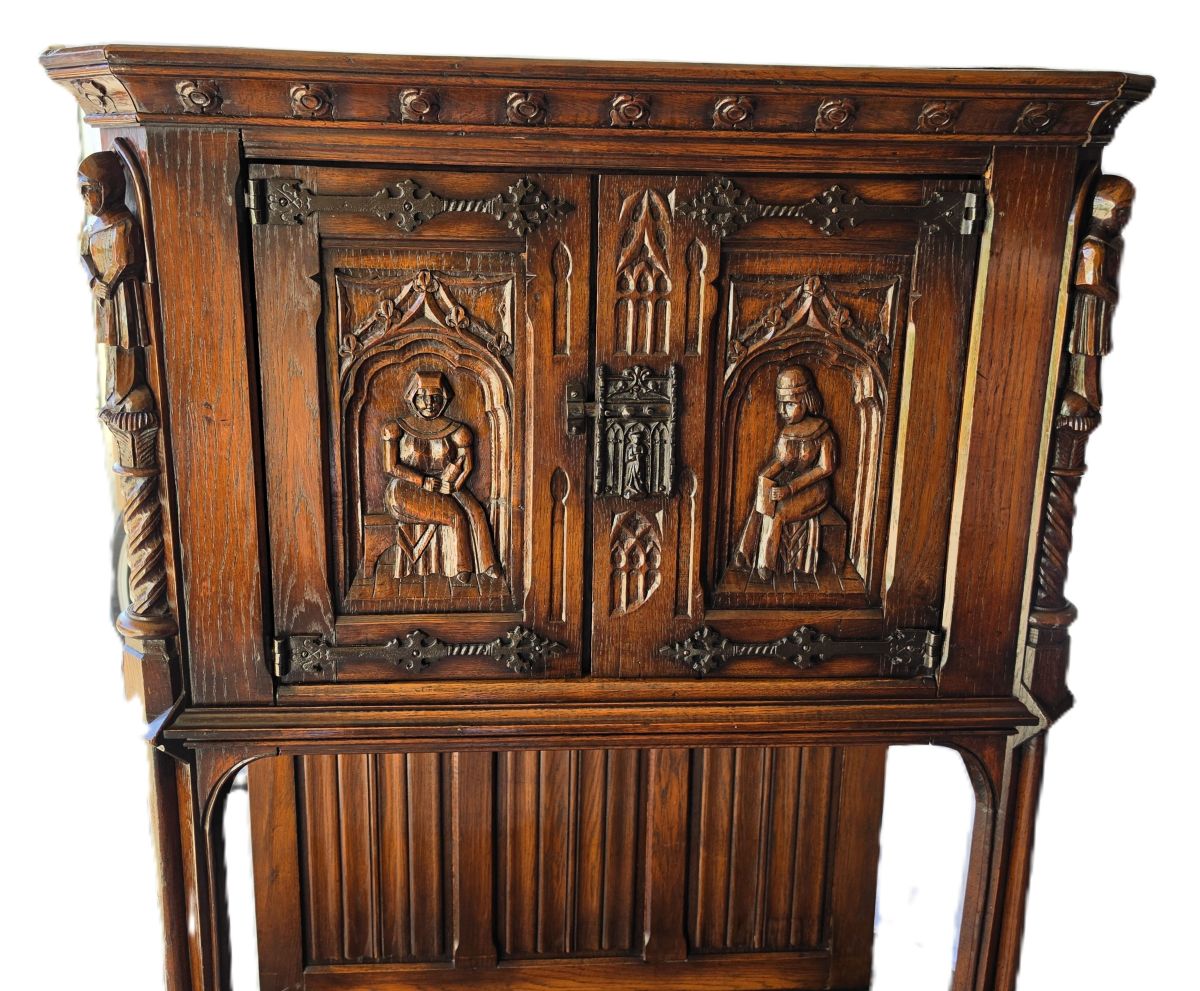 19th Century Flemish Oak & Iron Neo-Renaissance/Gothic Revival Vestry Cabinet
