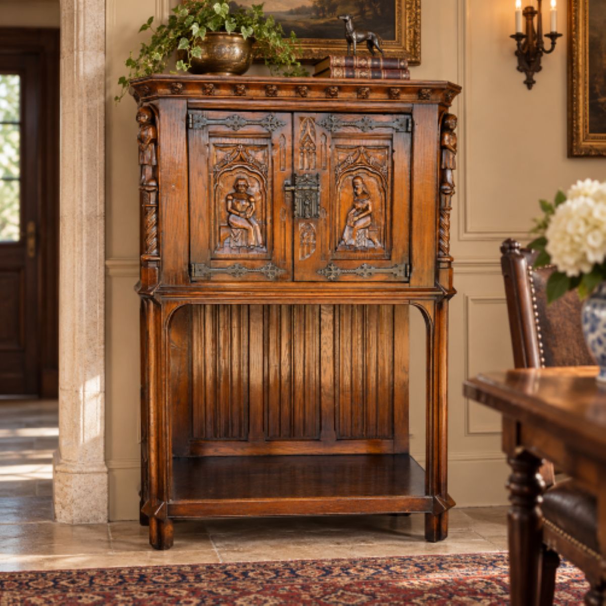 19th Century Flemish Oak & Iron Neo-Renaissance/Gothic Revival Vestry Cabinet