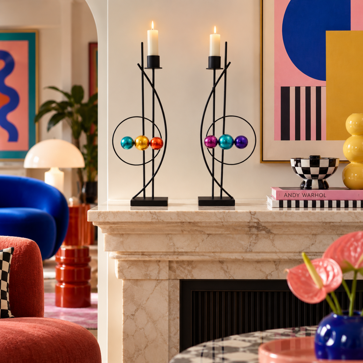 Rick Martin Clock Rick Martin Abstract Modernist Pop Art Memphis Style Bold Candle Holders