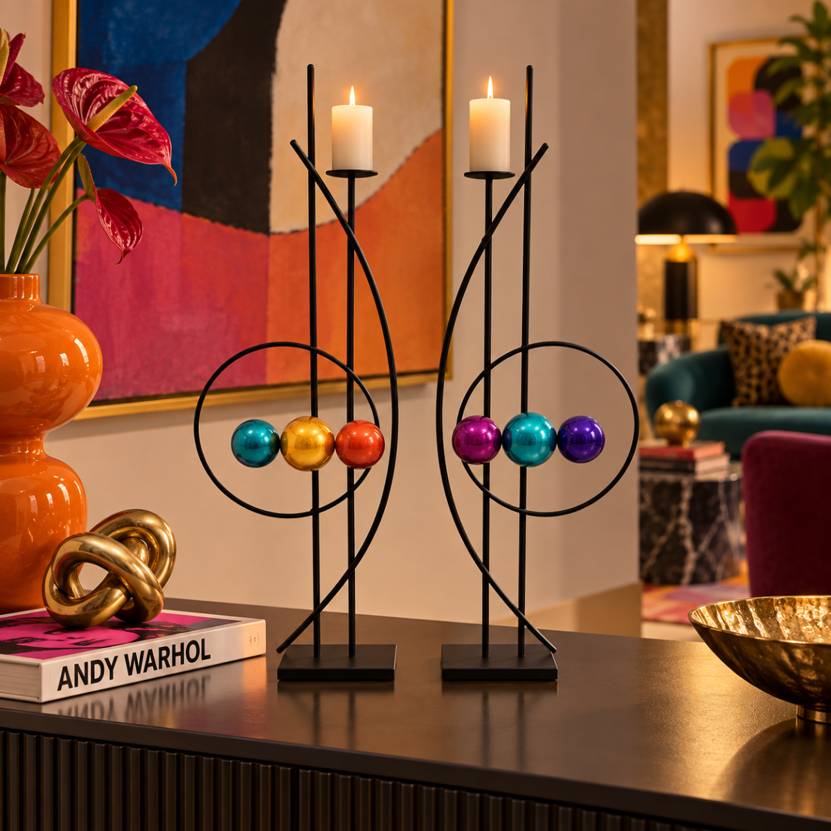 Rick Martin Clock Rick Martin Abstract Modernist Pop Art Memphis Style Bold Candle Holders