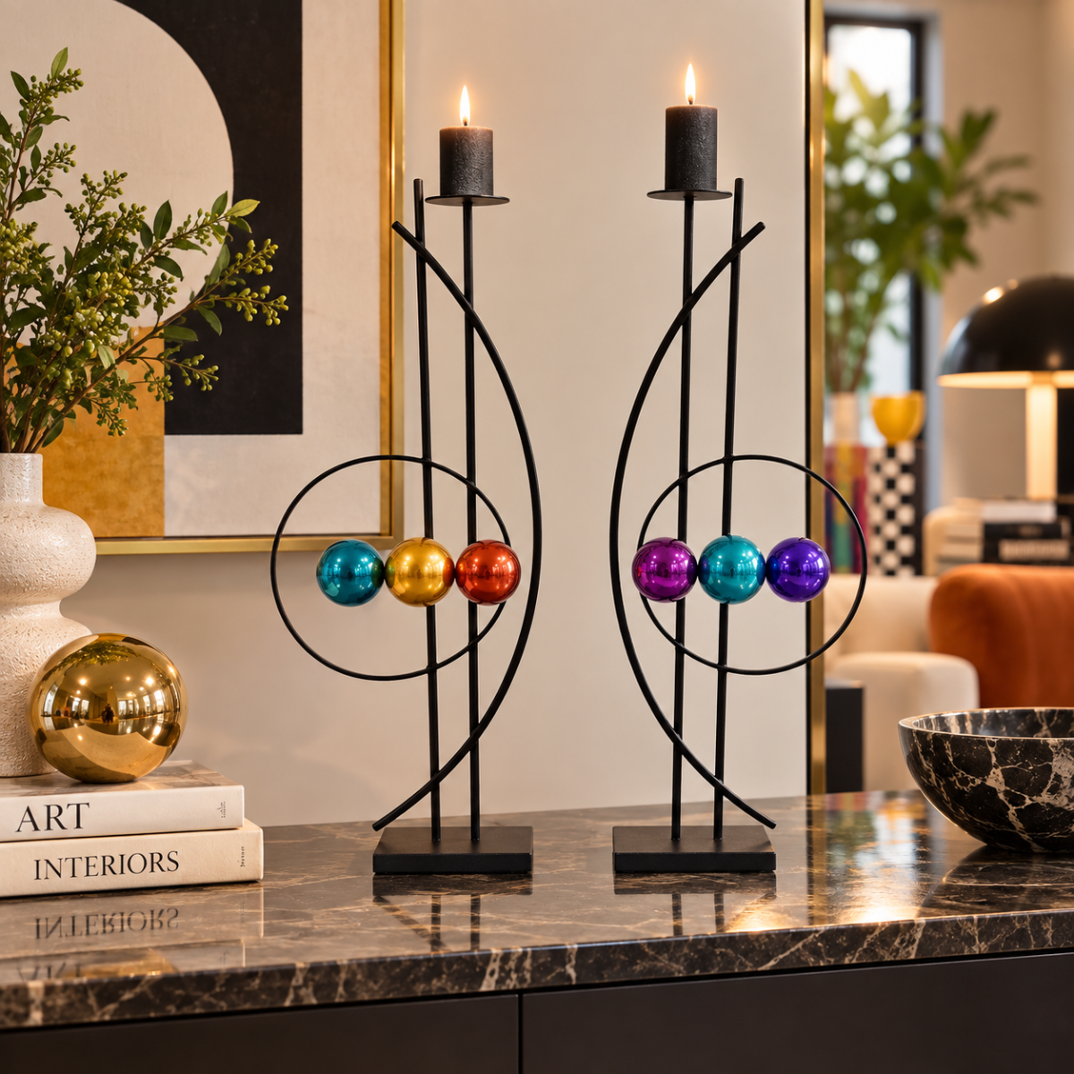 Rick Martin Clock Rick Martin Abstract Modernist Pop Art Memphis Style Bold Candle Holders