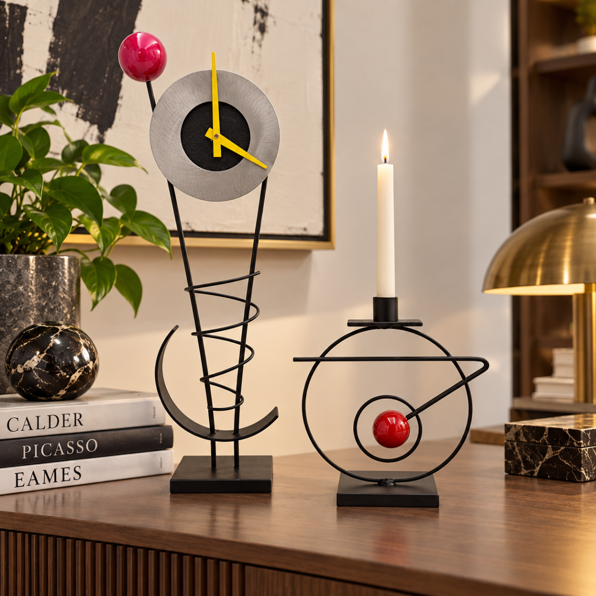 Rick Martin Clock and Candleholder Rick Martin Abstract Modernist Pop Art Memphis Style Clock & Candleholder