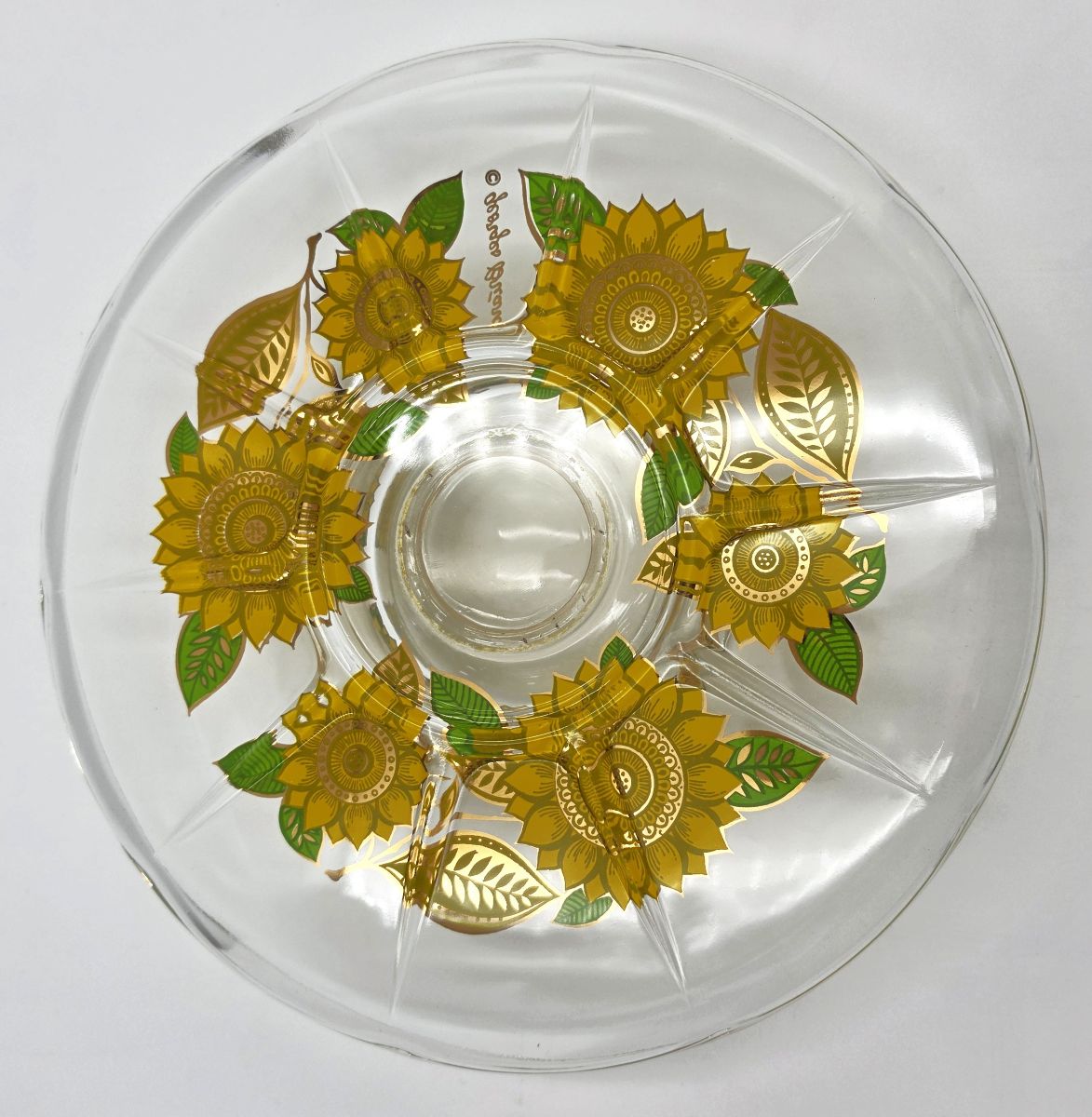Georges Briard 22K Gold "Sunflowers" Chip & Dip Crystal Platter
