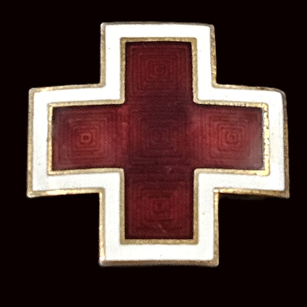 AE Jewelry Gilt Sterling & Guilloche Enamel AE WWII Red Cross Brooch Lapel Pin C. 1940s