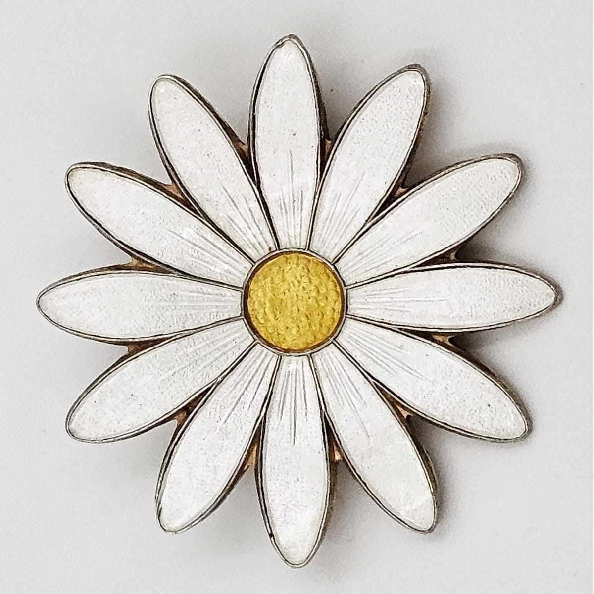 Aksel Holmsen Jewelry Aksel Holmsen Norway Sterling & Enamel Daisy Flower Brooch 1950&