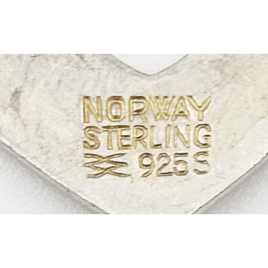 Aksel Holmsen Jewelry Aksel Holmsen Norway Sterling Silver & White Enamel Heart Pin Brooch 1950's