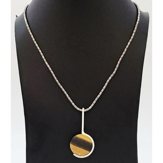 Arne Johansen Jewelry RARE Denmark Arne Johansen Modernist Sterling Tigers Eye Necklace 1970s