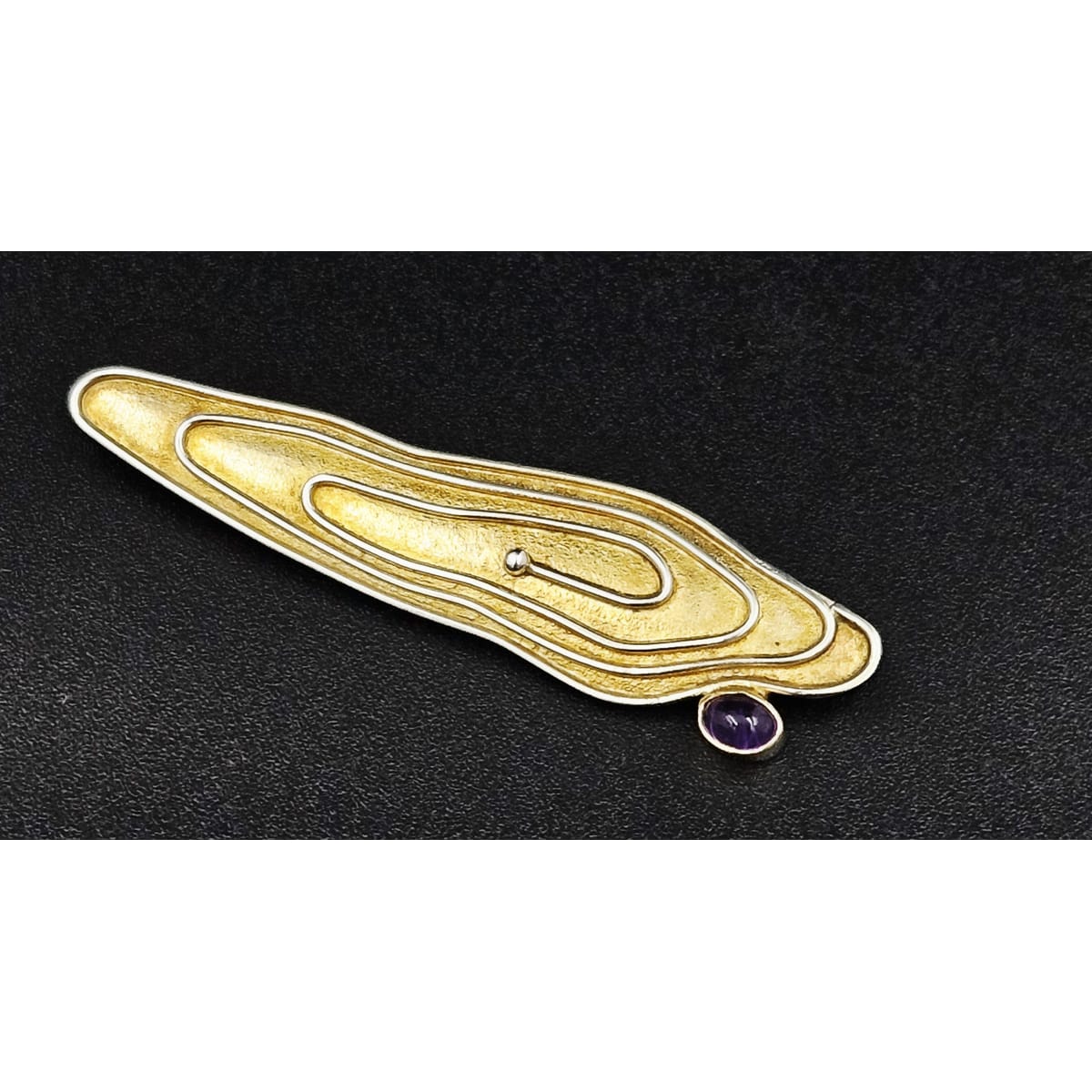 Artisan Brooch Jewelry Artisan Gilt Sterling & Amethyst Large Abstract Modernist Brooch
