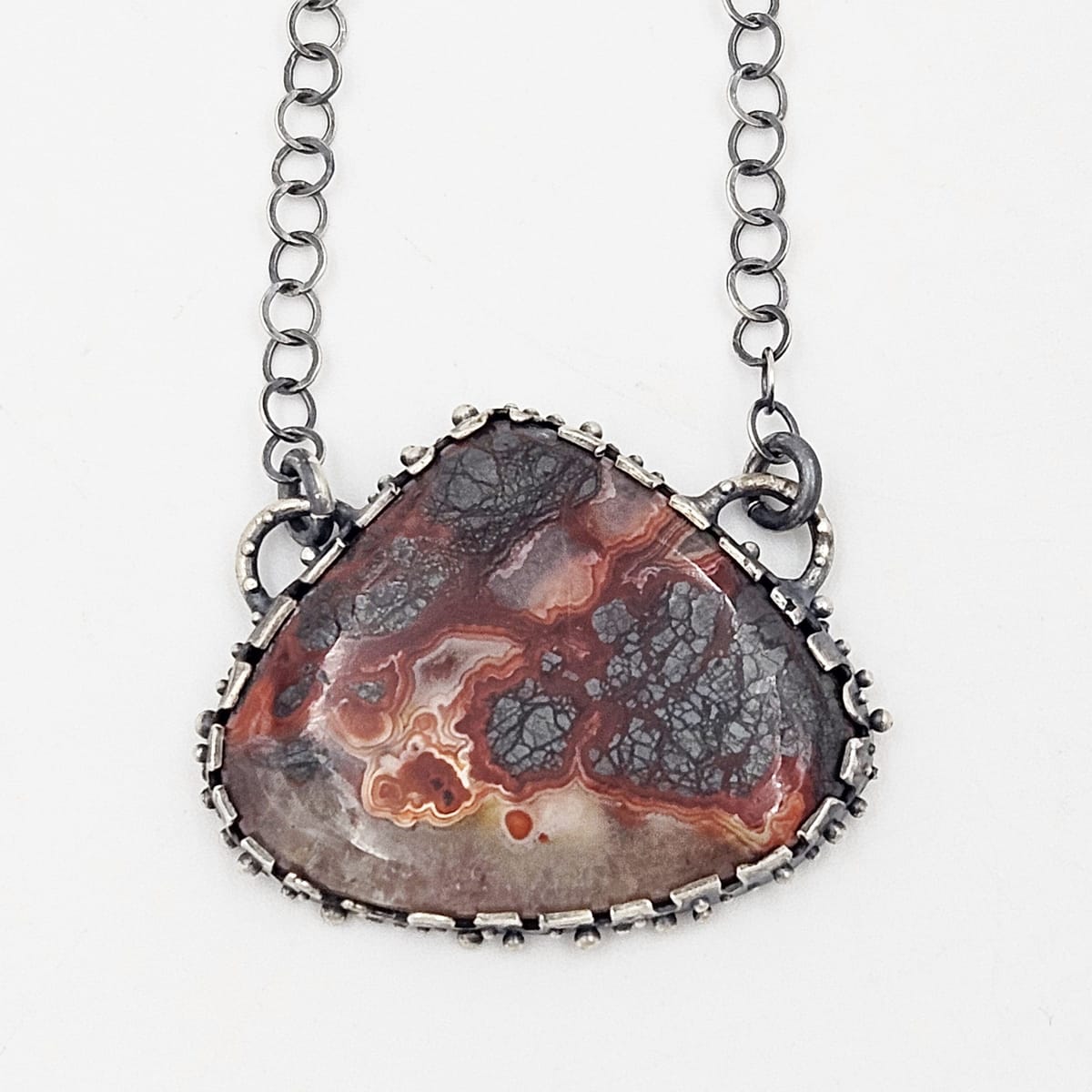 Artisan Signed Necklace Jewelry Artisan Signed Sterling & Crazy Lace Agate Pendant Necklace