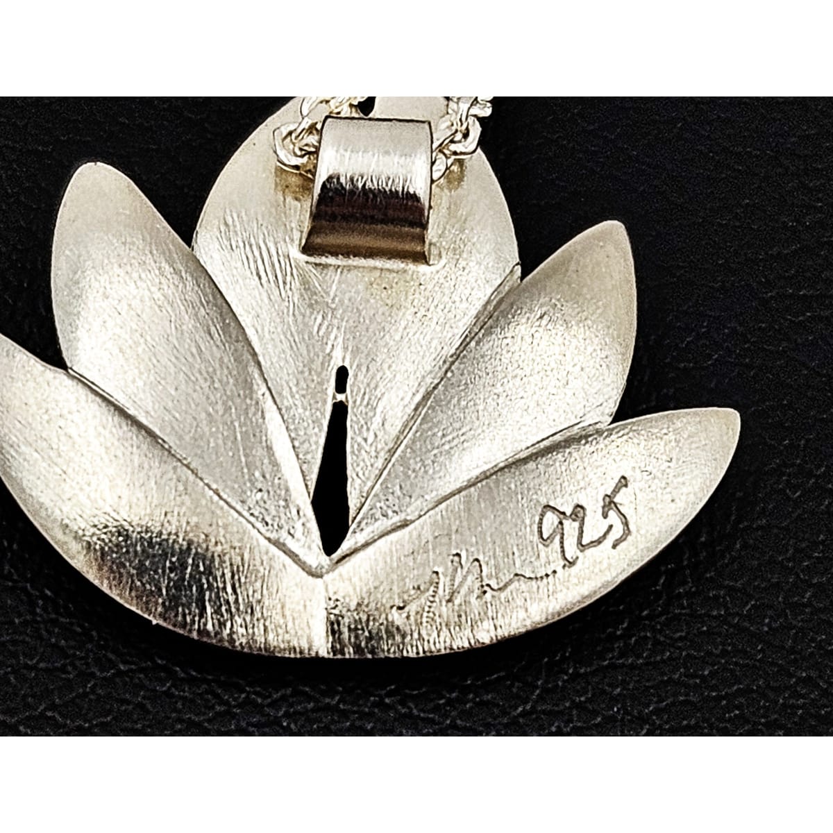 Artisan Signed Necklace Jewelry Artisan Signed Sterling & Diamond Lotus Flower Pendant Necklace