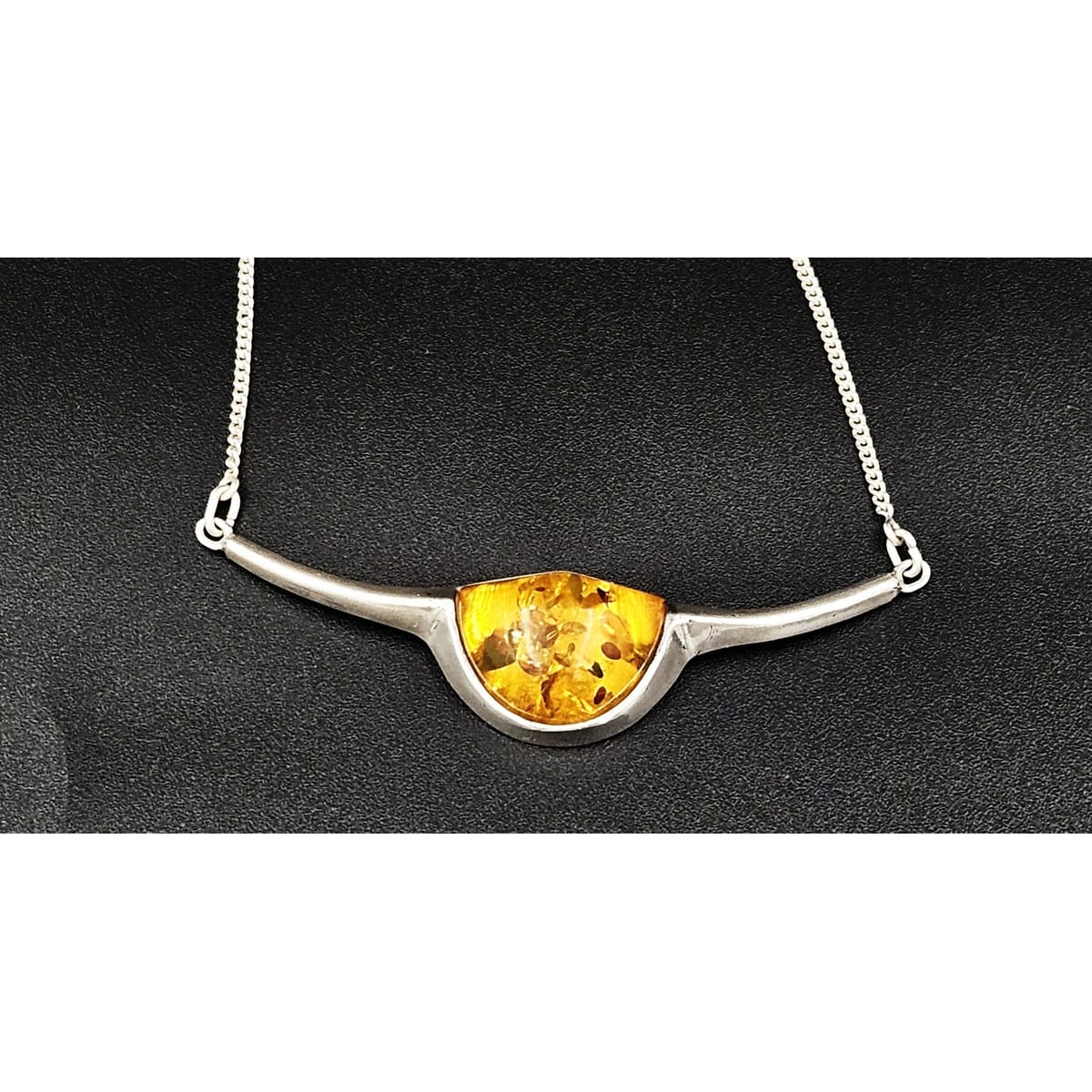 Artisan Signed Necklace Jewelry Vintage Sterling Silver & Amber Modernist Y Bar Designer Necklace