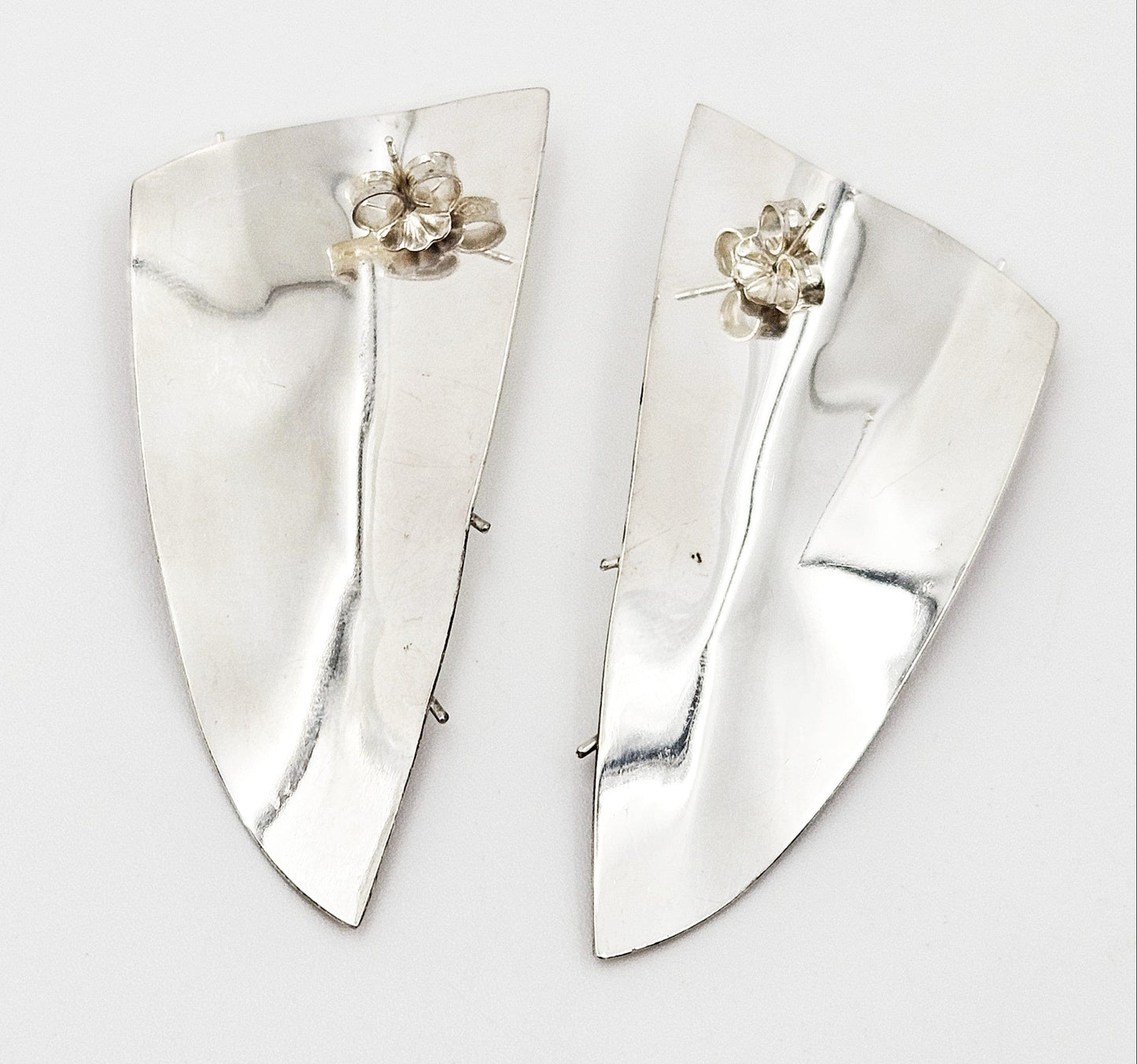 Artisan Sterling Earrings Jewelry Vintage Artisan Handwrought Sterling & Mixed Metal Abstract Mod XL Earrings