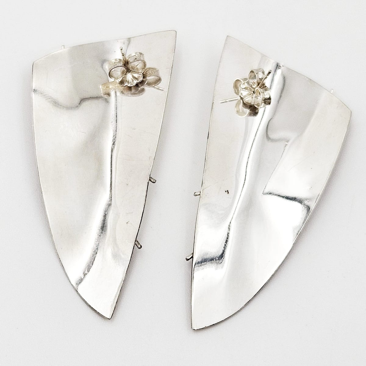 Artisan Sterling Earrings Jewelry Vintage Artisan Handwrought Sterling & Mixed Metal Abstract Mod XL Earrings