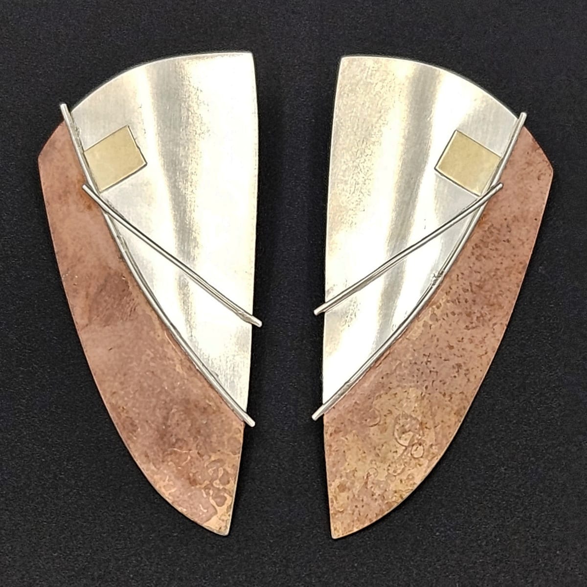 Artisan Sterling Earrings Jewelry Vintage Artisan Handwrought Sterling & Mixed Metal Abstract Mod XL Earrings