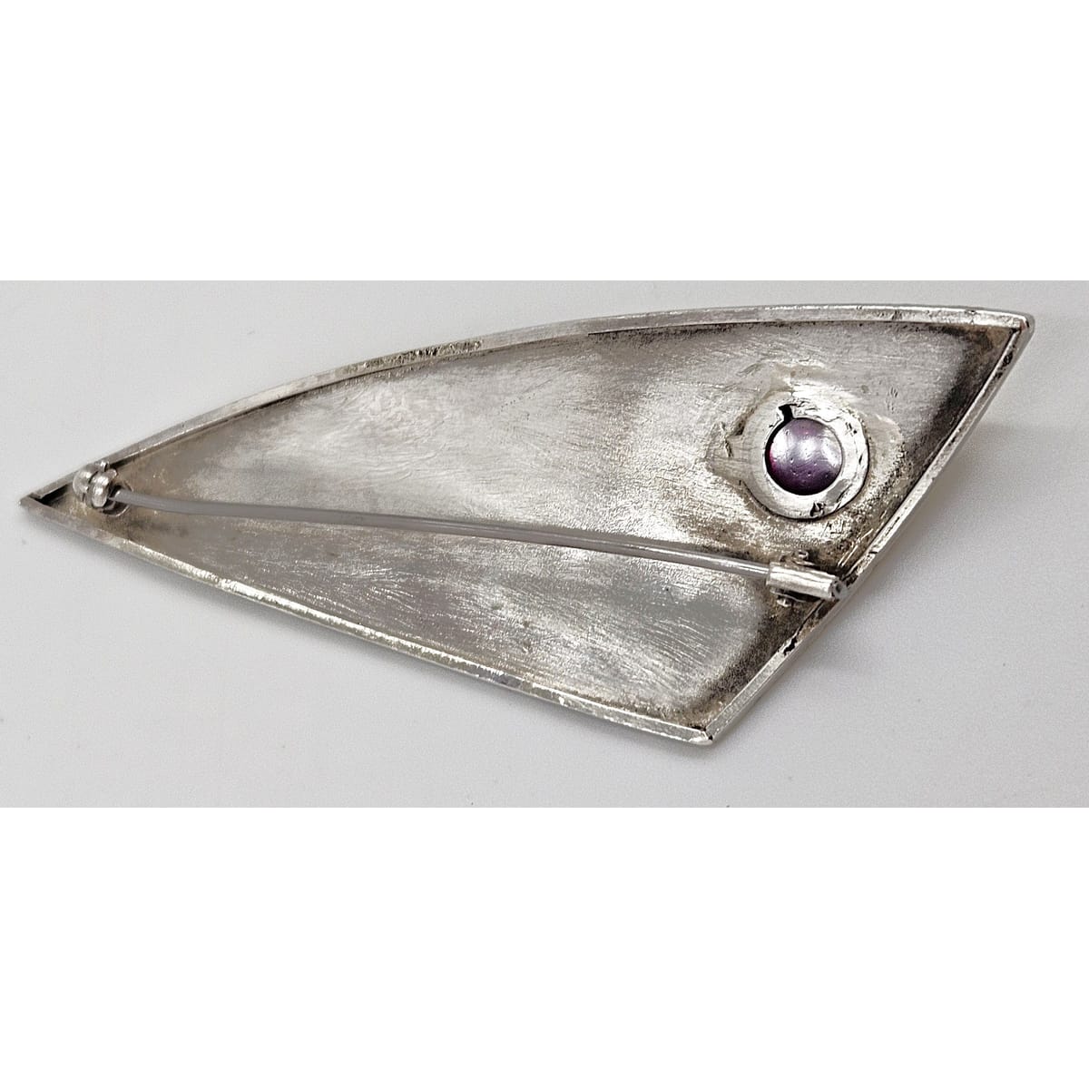 Artisan Sterling & Garnet Brooch Jewelry Artisan Signed Abstract Modernist Gilded Sterling Silver & Garnet Brooch 1980s
