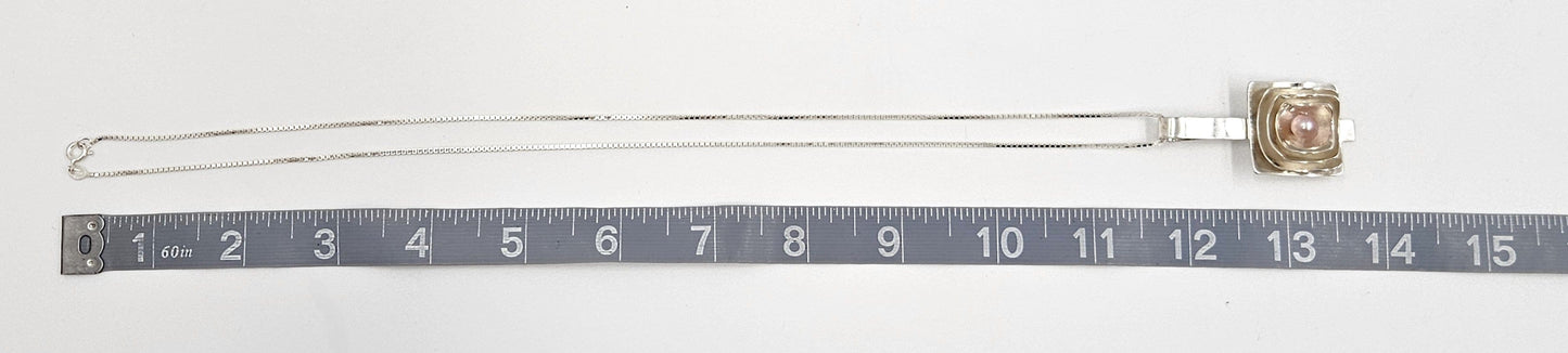 Artisan Sterling Necklace Jewelry .925 Signed Modernist Artisan Cultured Pearl Necklace 21.82 grams