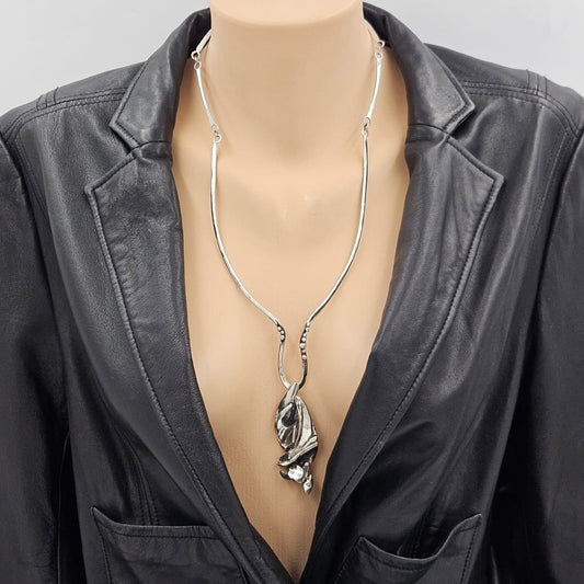 Artisan Sterling Necklace Jewelry Brutalist Sterling Silver Modernist Pendant Collar Necklace