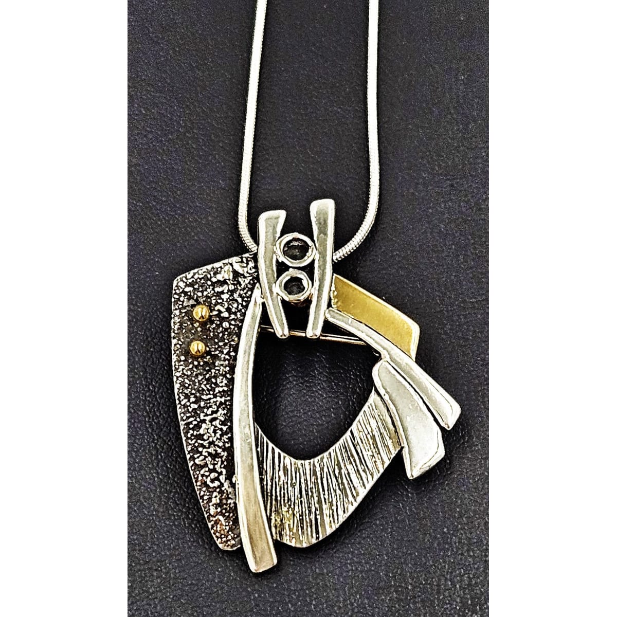Barry Perez Jewelry Designer Barry Perez Sterling & 18K Modernist Brooch Pendant Necklace 2003