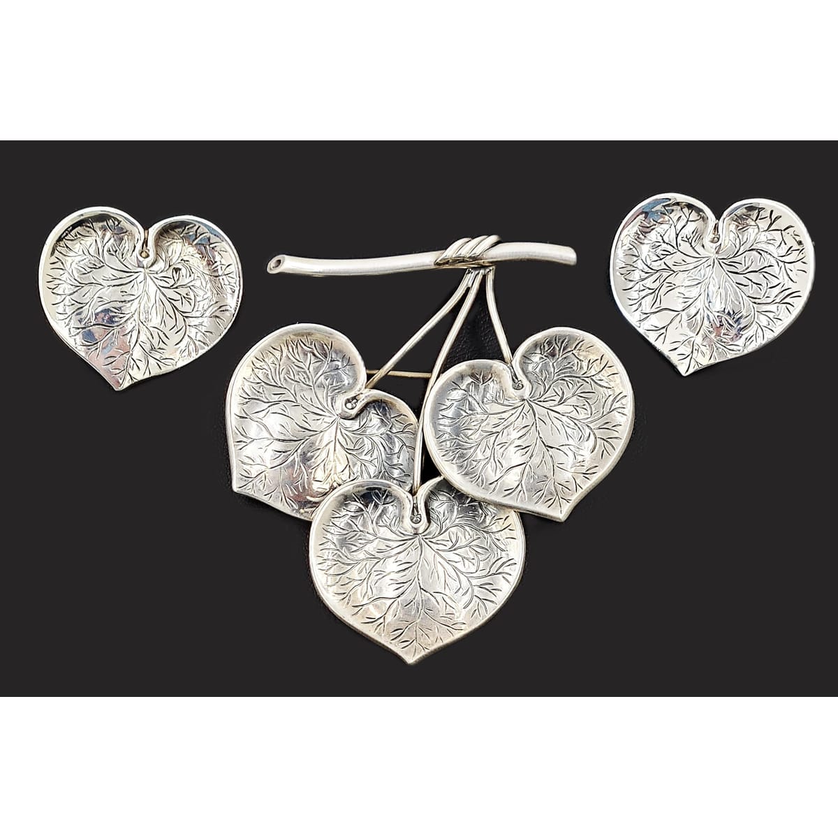 Borresen Lassen Jewelry Børresen Lassen B&L Denmark Sterling X Large Triple Leaves 3D Brooch 1950&