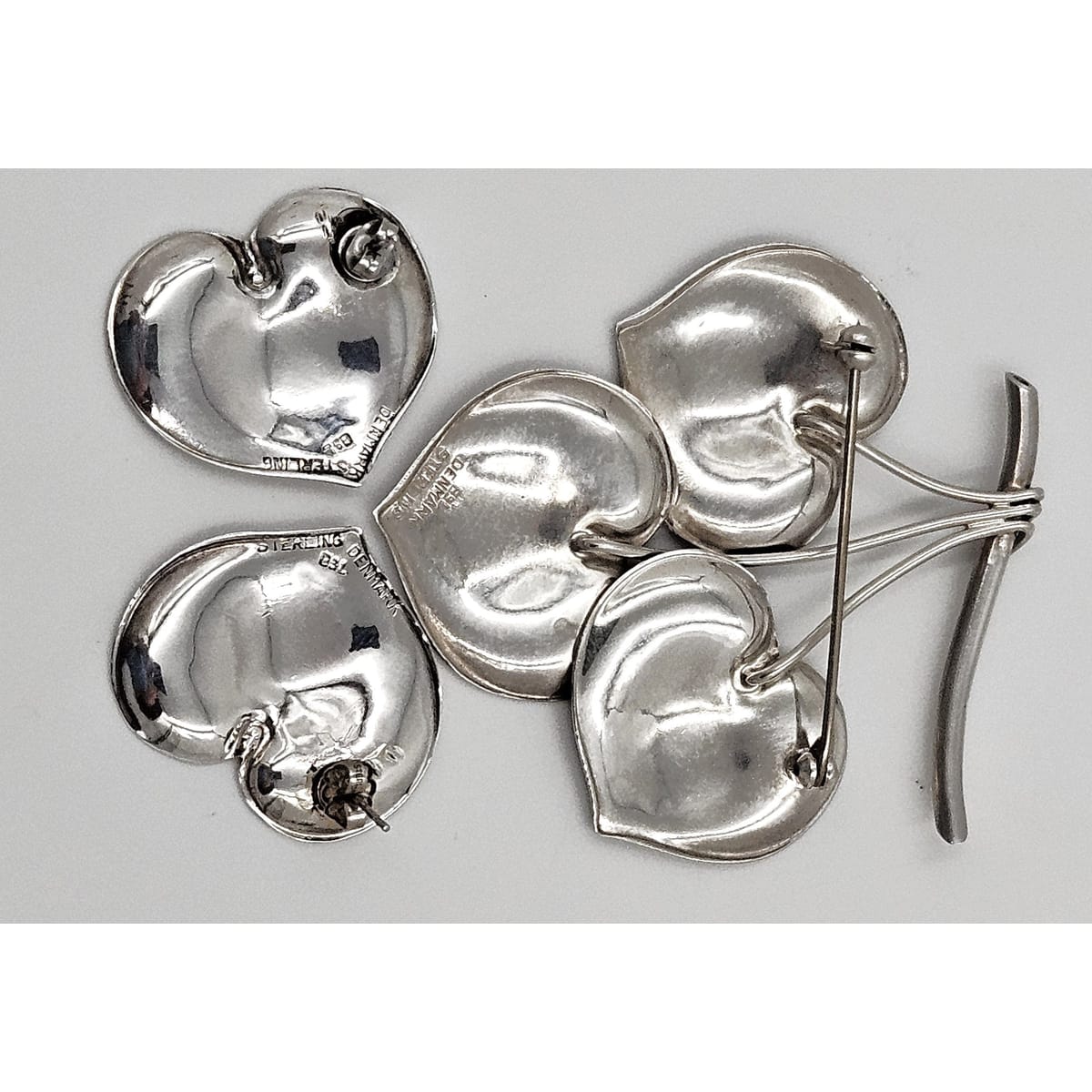 Borresen Lassen Jewelry Børresen Lassen B&L Denmark Sterling X Large Triple Leaves 3D Brooch 1950&