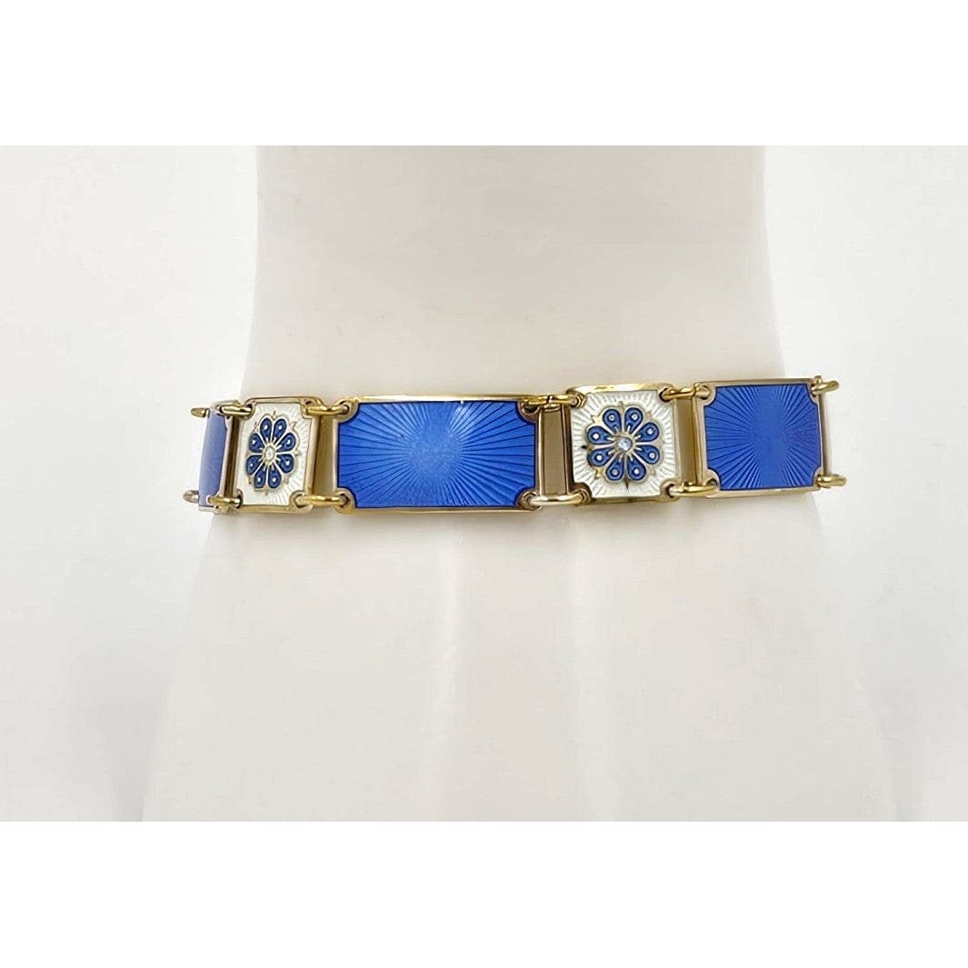 David Andersen Jewelry David Andersen Norway Sterling & Enamel Art Deco Floral Panel Bracelet 1940s