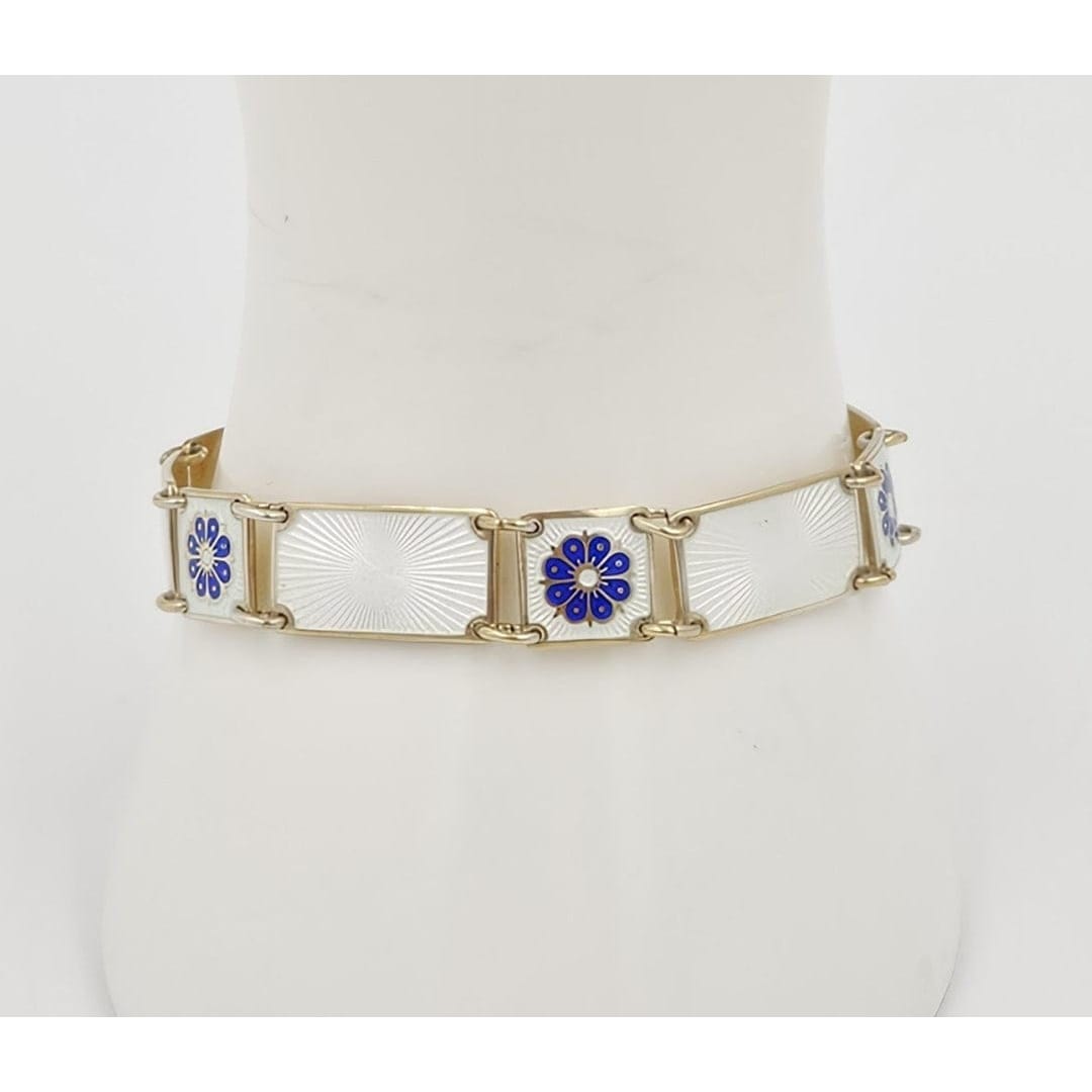 David Andersen Jewelry David Andersen Norway Sterling & Enamel Art Deco Floral Panel Link Bracelet 40s