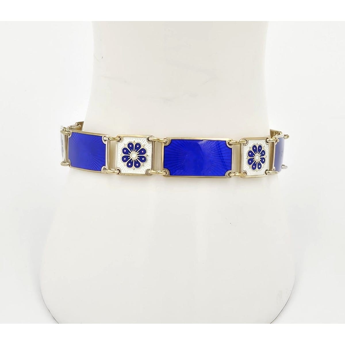 David Andersen Jewelry David Andersen Norway Sterling & Enamel Art Deco Floral Panel Link Bracelet 40s