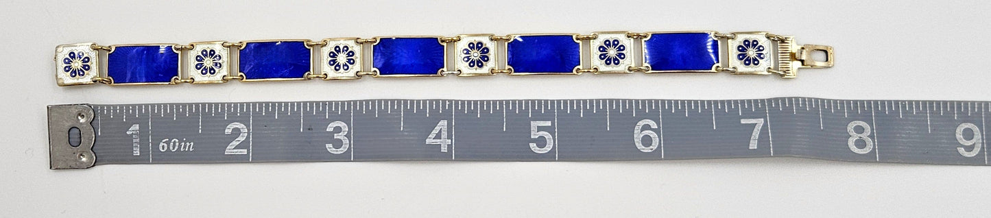 David Andersen Jewelry David Andersen Norway Sterling & Enamel Art Deco Floral Panel Link Bracelet 40s