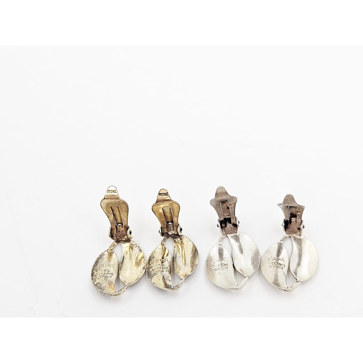 David Andersen Jewelry Set of 2 WW David Andersen Norway Sterling & Enamel Leaf Earrings 1950s