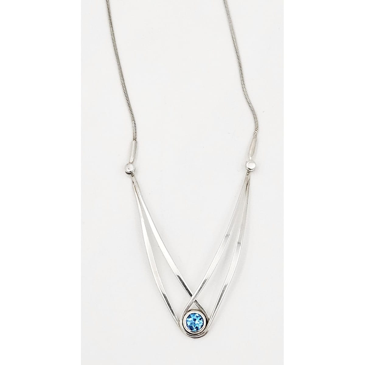 Ed Levin Jewelry Retired Ed Levin Modernist Articulating Sterling & Blue Topaz Y Necklace 1980s