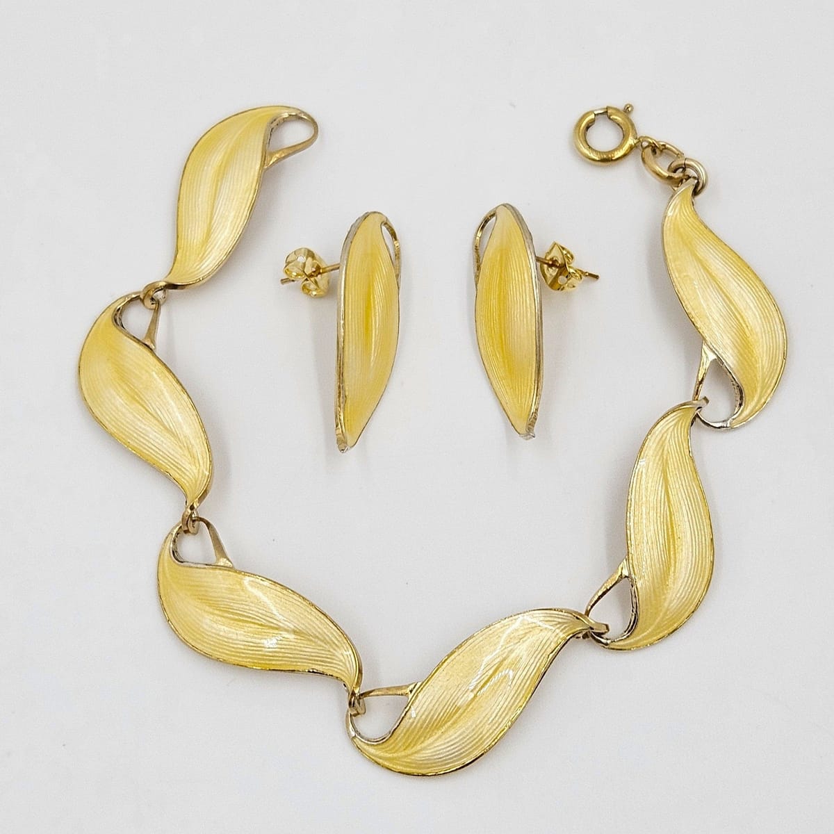Finn Jensen Jewelry Rare Finn Jensen Gilt Sterling & Enamel Bracelet + Earrings Set Circa 1950s