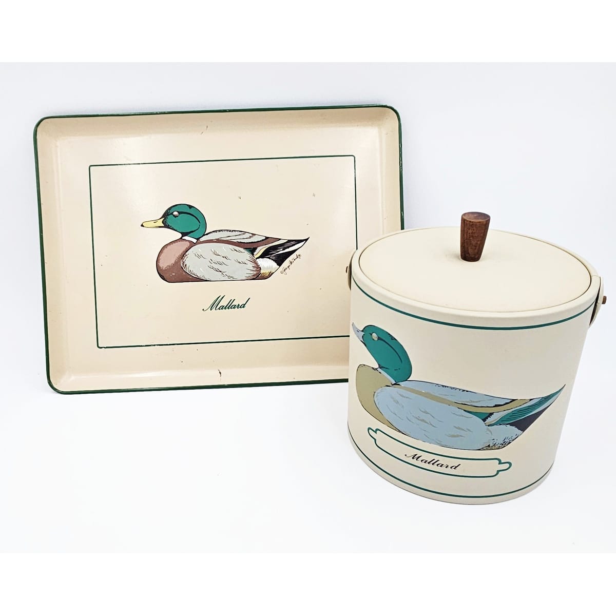 Georges Briard Serveware Rare Georges Briard Mallard Duck Tray & Ice Bucket Barware Set 1950s