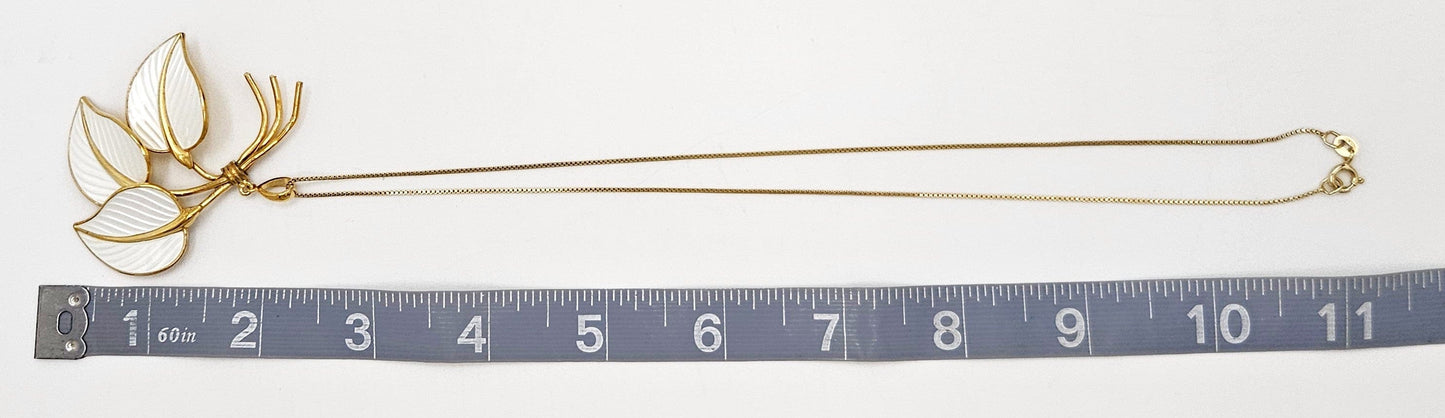 Hans Myhre Jewelry RARE Hans Myhre Norway Sterling Enamel Flower Leaves Pendant Necklace 50's