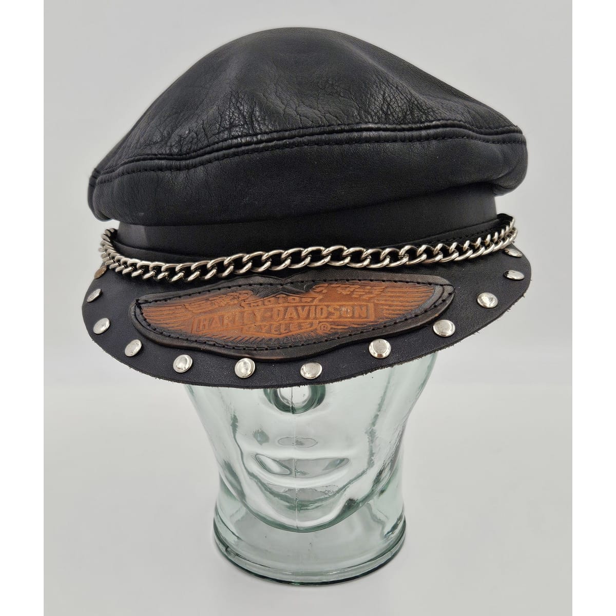 Harley Davidson Hats Original Harley Davidson All Leather & Chain Captains Hat Military Cap 1970&
