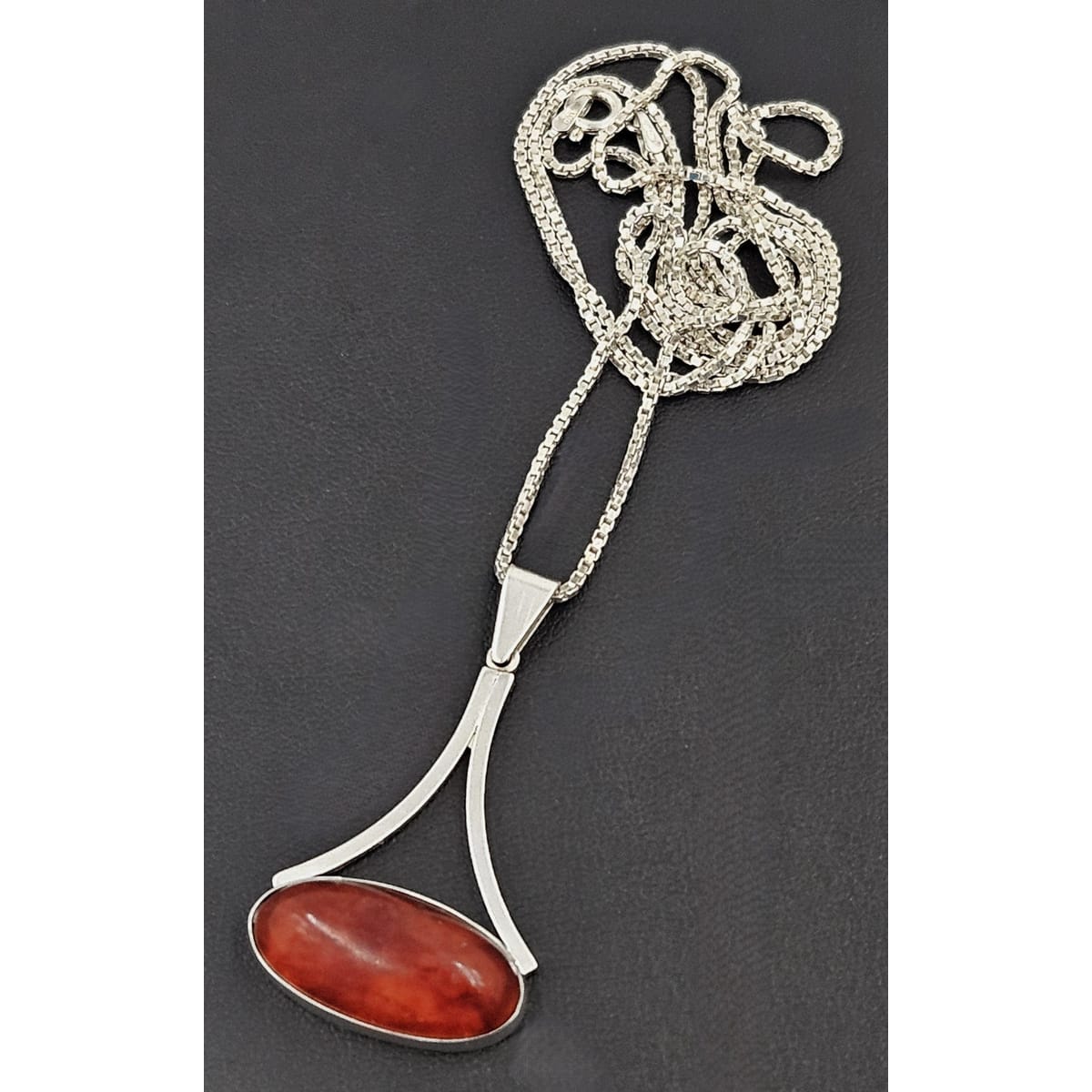 Henning Ulrichsen Jewelry Henning Ulrichsen Sterling & Amber Large Modernist Pendant Necklace 1960s