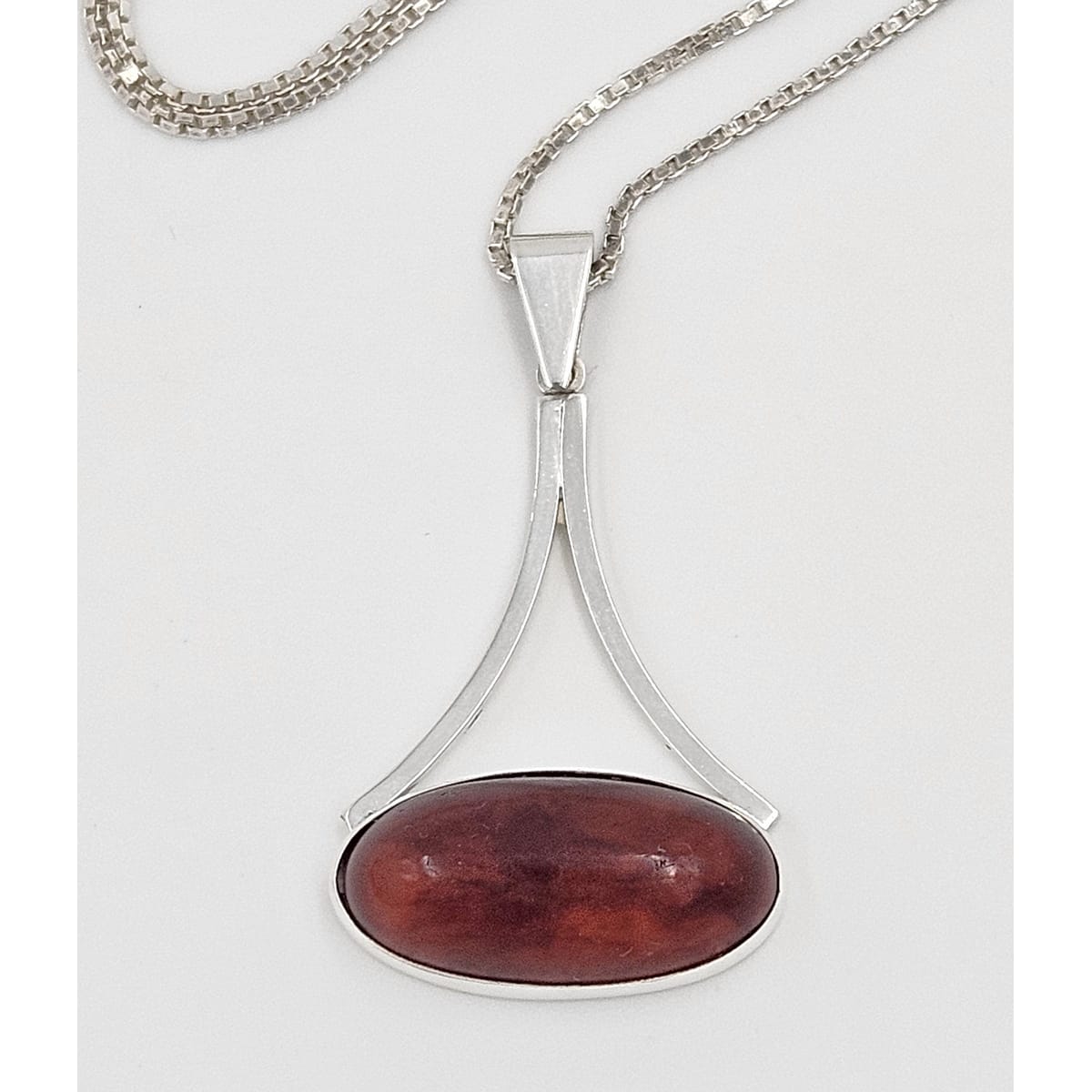 Henning Ulrichsen Jewelry Henning Ulrichsen Sterling & Amber Large Modernist Pendant Necklace 1960s