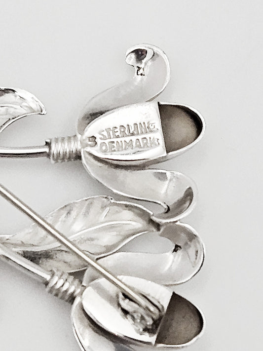 Hermann Siersbol Jewelry Hermann Siersbol Denmark Sterling Large Art Deco Flower Brooch 1950s