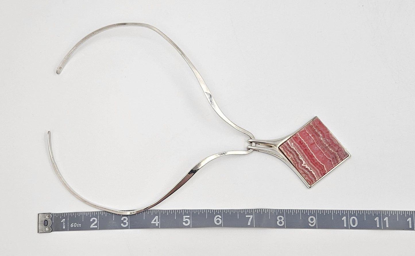 HH Sterling Jewelry HH Sterling Silver Collar Necklace With Silver And Pink Gemstone Pendant