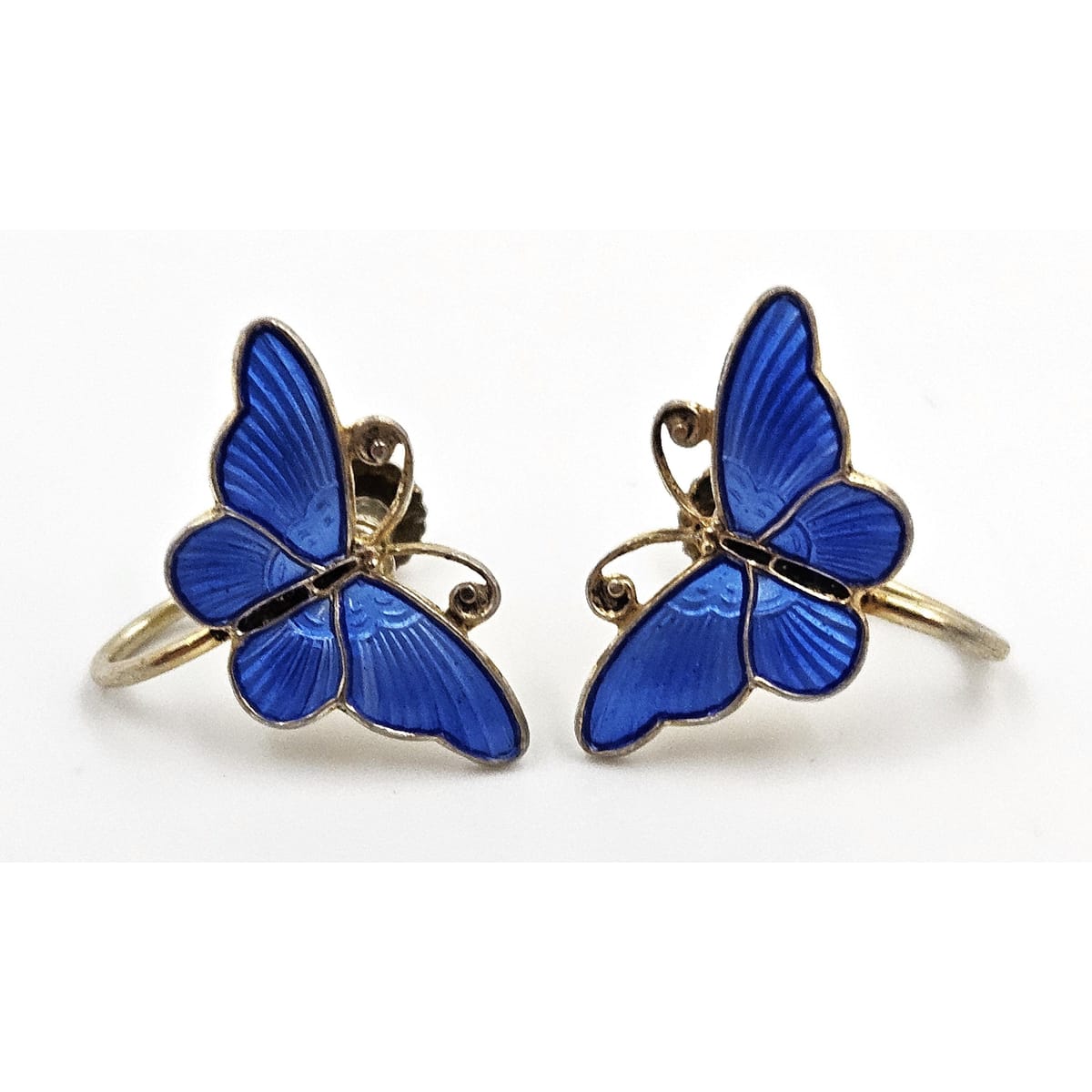 Ivar Holth Jewelry Ivar Holth Norway Gilt Sterling Royal Blue Enamel Butterfly Earrings Circa 1950s