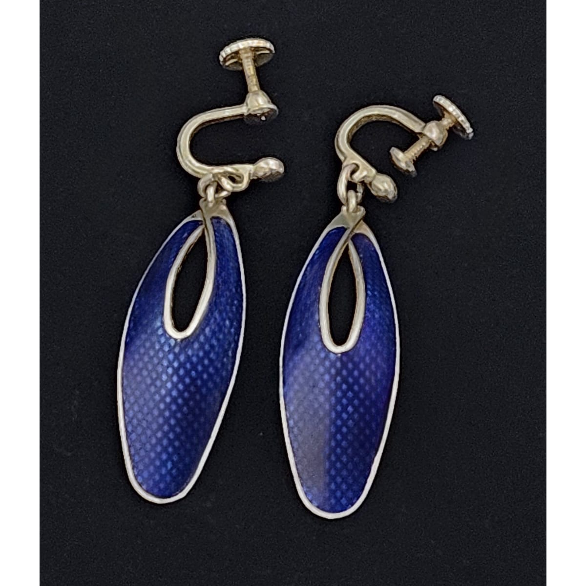 J Tostrup Jewelry Rare J Tostrup Norway Sterling & Guilloche Enamel Dangle Drop Earrings 1950&