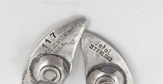 Joan Polsdorfer Jewelry Rare JoPoL for Georg Jensen Modernist Sterling Leaves Earrings #117 Circa 1940's