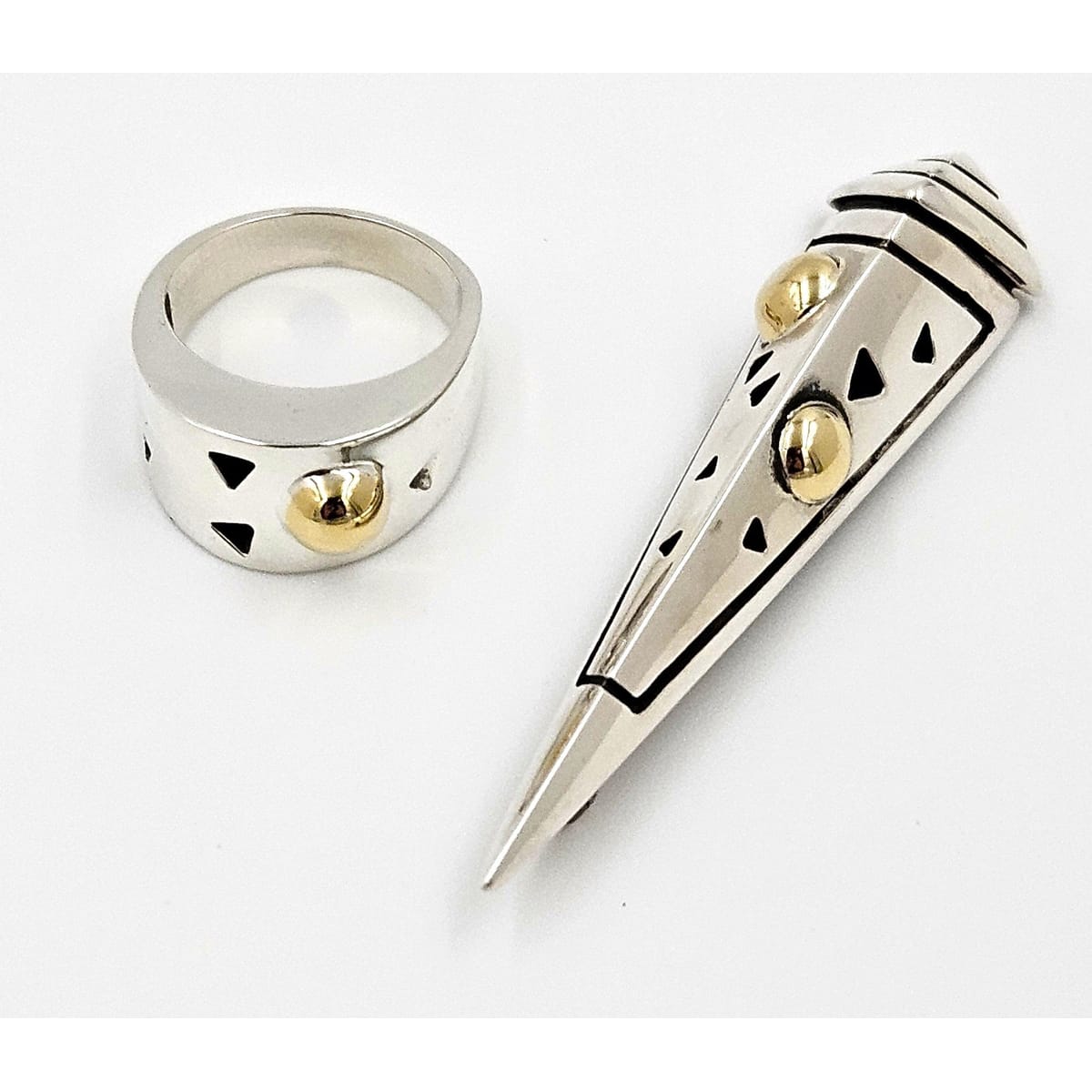 John Atencio Jewelry Superb John Atencio Sterling 18k Retired Solar Cocktail Ring & Brooch Set