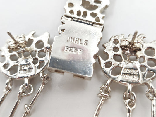 Juhls Jewelry Rare Juhls Kautokeino Norway Sterling Brutalist Tundra Bracelet Earrings 1960s