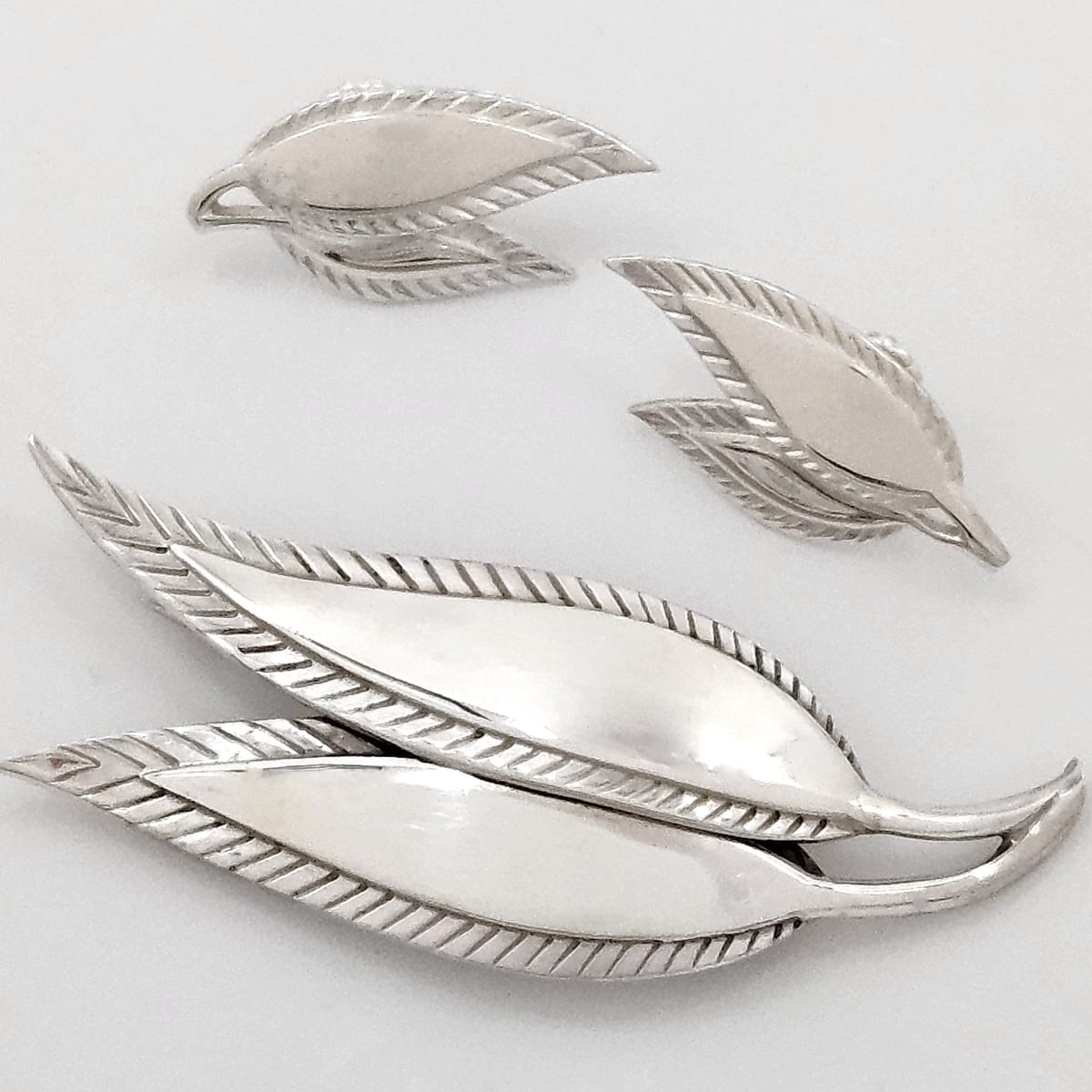 Just Andersen Denmark Jewelry Just Andersen Denmark Sterling Leaves Brooch & Post back Earrings Set 1930s