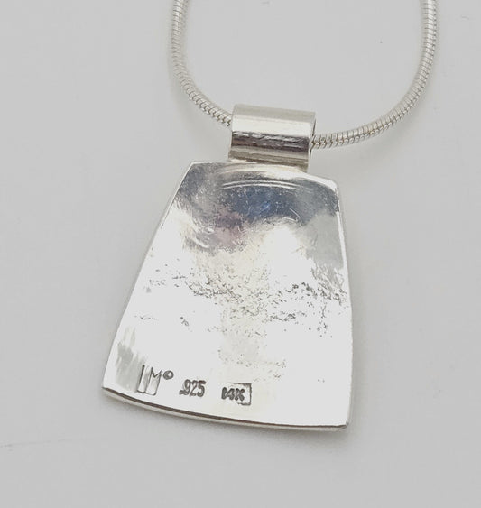 LM Artisan Sterling Necklace Jewelry Sterling & Gold Moonstone Abstract Modernist Pendant Necklace Signed LM