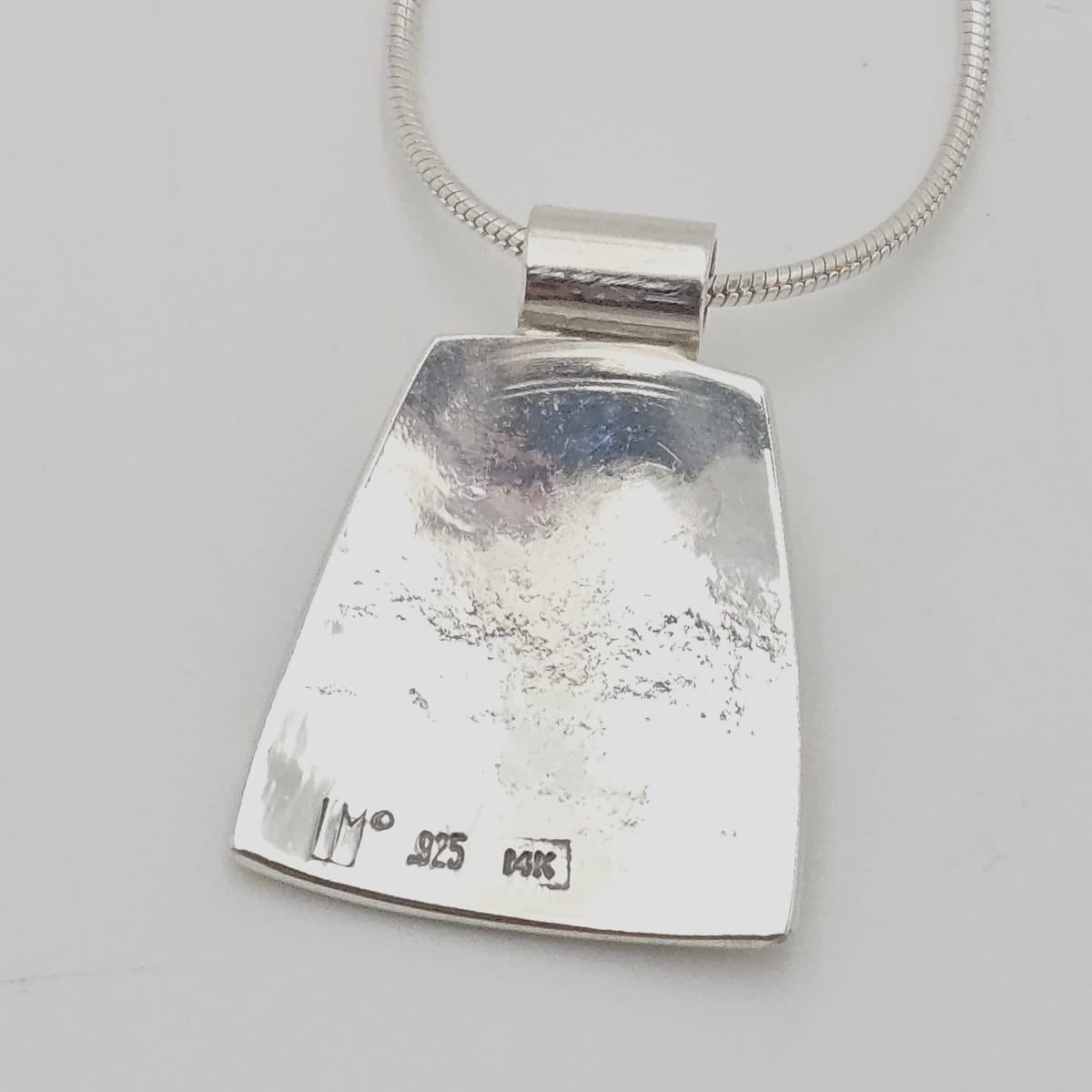 LM Artisan Sterling Necklace Jewelry Sterling & Gold Moonstone Abstract Modernist Pendant Necklace Signed LM