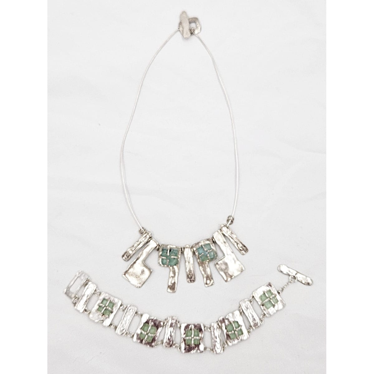 Luli Hammerstein Jewelry Luli Hammersztein Sterling Roman Glass Modernist Necklace & Bracelet Set 1980s