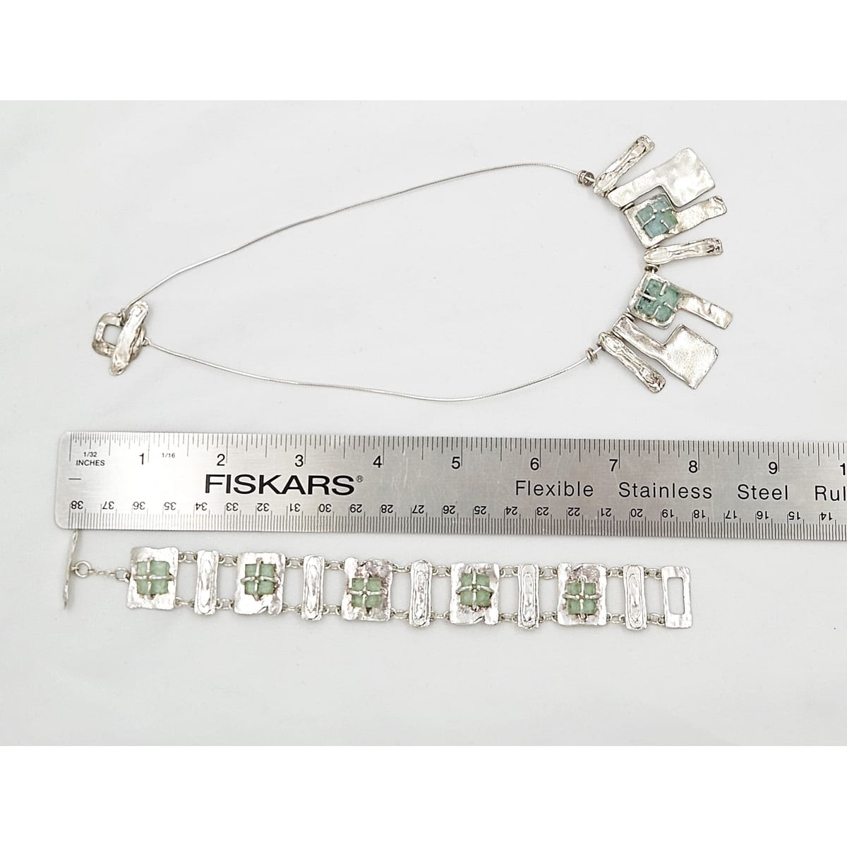 Luli Hammerstein Jewelry Luli Hammersztein Sterling Roman Glass Modernist Necklace & Bracelet Set 1980s