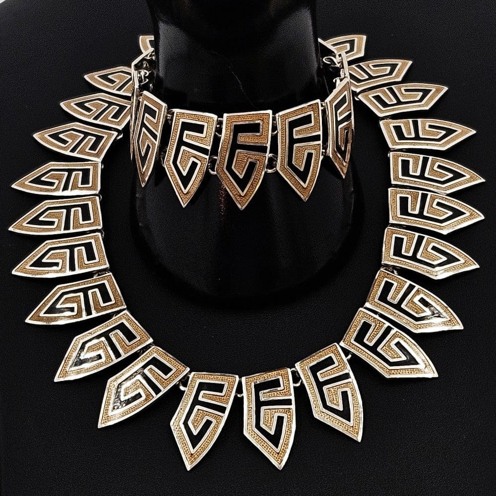 Margot De Taxco Jewelry Superb MargotDeTaxco Sterling Enamel Greek Revival Necklace Bracelet Set
