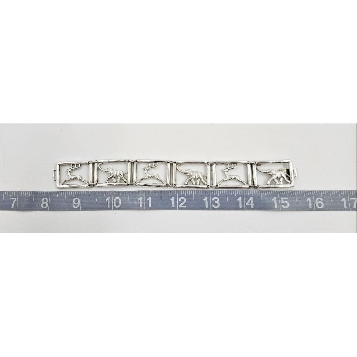 Martin Elmblad Sweden Jewelry Martin Elmblad Sweden Sterling Reindeers Elephants Panel Link Bracelet 1946